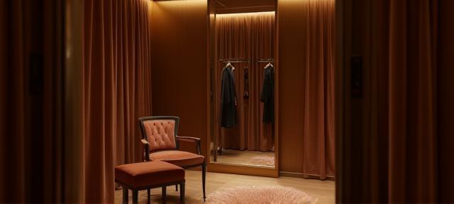 View of a private fitting room inside Harrison & Co. store